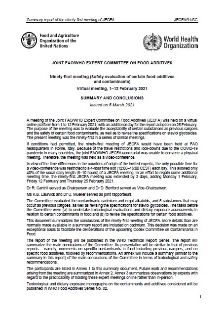 Ninety-first meeting - Joint FAO/WHO Expert Committee on Food Additives (JECFA)