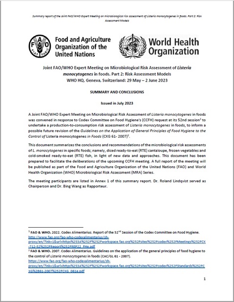 Joint FAO/WHO Expert Meeting on Microbiological Risk Assessment of Listeria monocytogenes in foods. Part 2: Risk Assessment Models