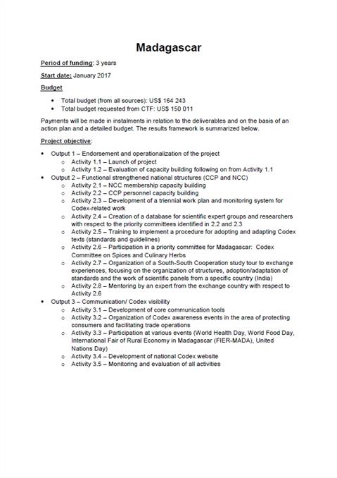 Madagascar project summary - Round 1