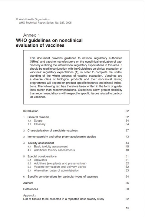 Annex 2 - WHO guidelines on non clinical evaluation of vaccines